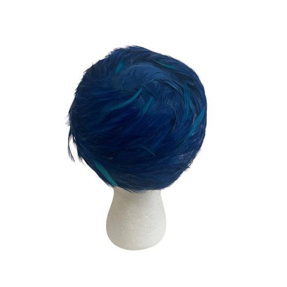 Vintage 1960s Blue Feathered Pill Box Formal Hat - Picture 3 of 5